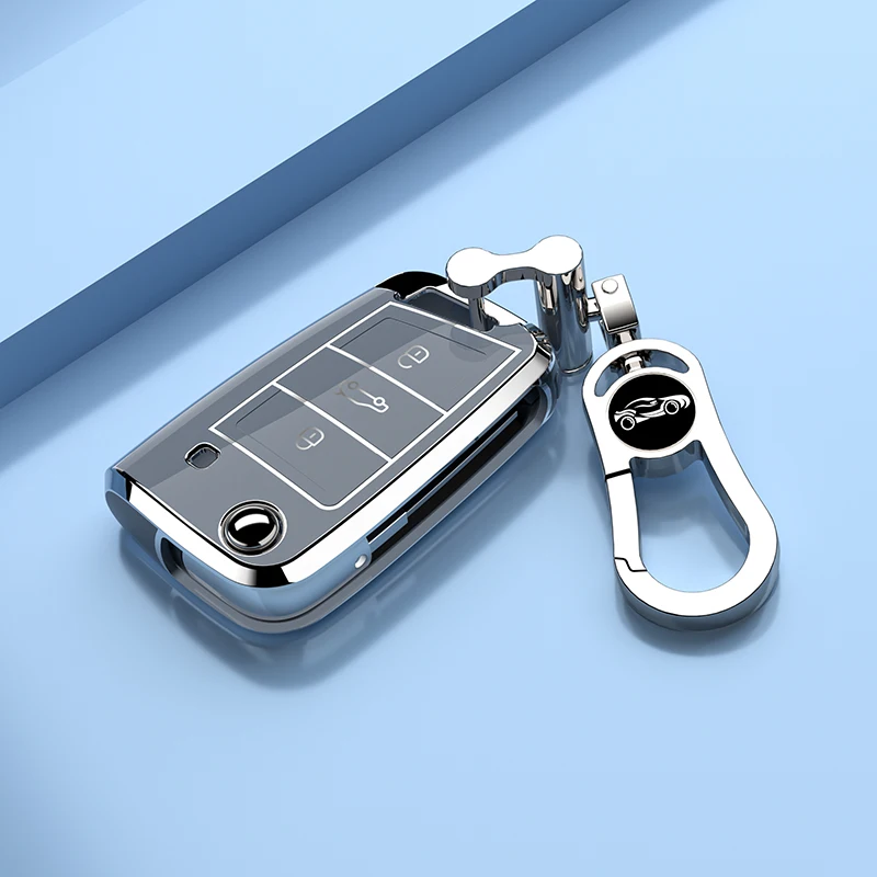 패션 도금 실버 edg 자동차 키 케이스 커버 VW 폭스 바겐 골프 7 MK7 티구안 MK2 스코다 옥타비아 코디아크 Karoq 좌석 Ateca Leon