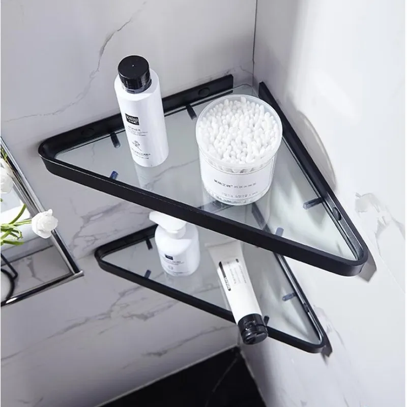 

Bathroom Shelf Aluminum Shower Shelf Glass Shower Shelf Black Finish Storage Suction Basket Storage Rack Bathroom Accessory