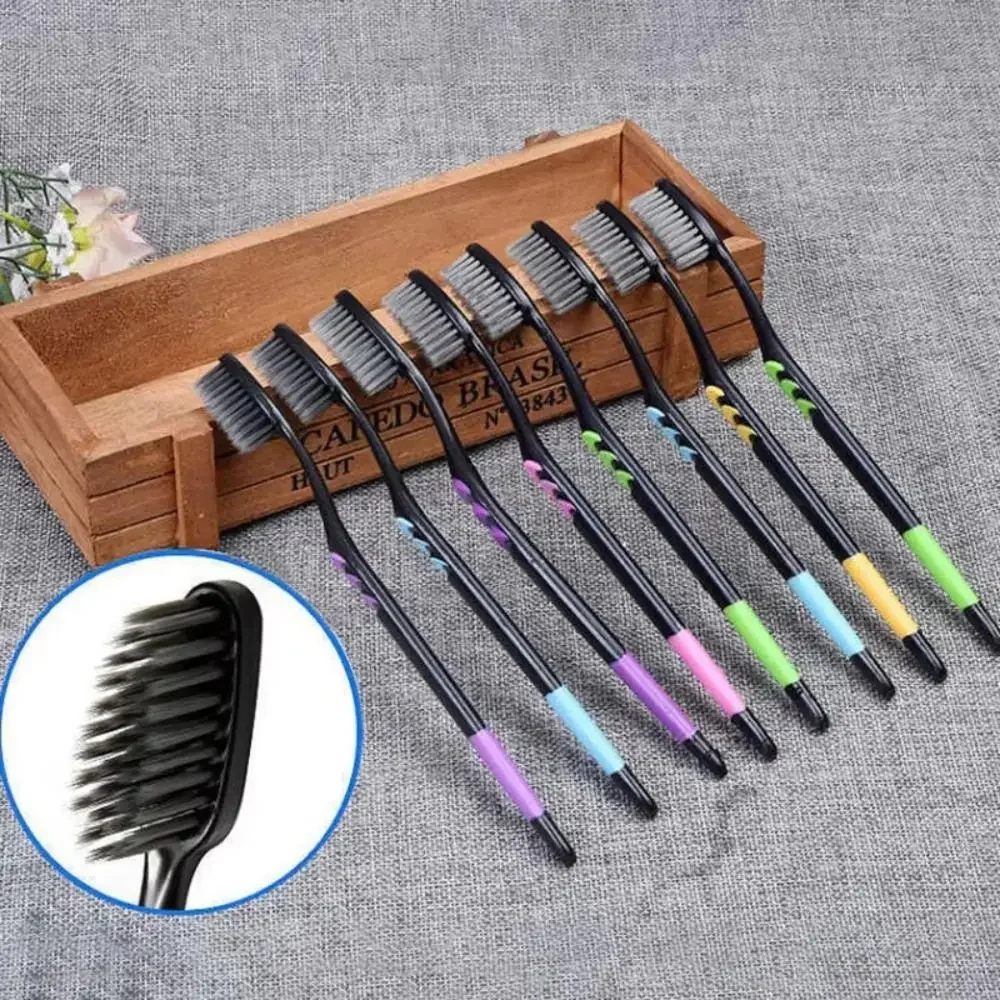 10PCS Ultra-Fine Bristles Bamboo Charcoal Toothbrush Deep Cleaning Antibacterial Family Pack Toothbrush Charcoal Infused