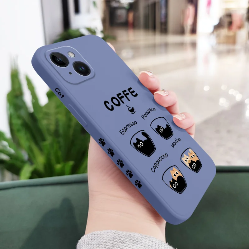 thumbnail image 1 of Funda de silicona con gato para iPhone, carcasa bonita de café para iPhone 16, 15, 14, 13, 12, 11, X, XR, XS Plus, Pro Max, Mini, 1 of 5