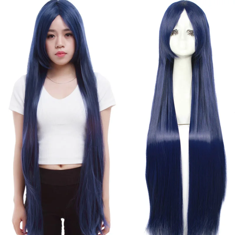 

Fahion Women Long Dark Blue Straight Anime Cosplay Party Wigs Hair Full Wig