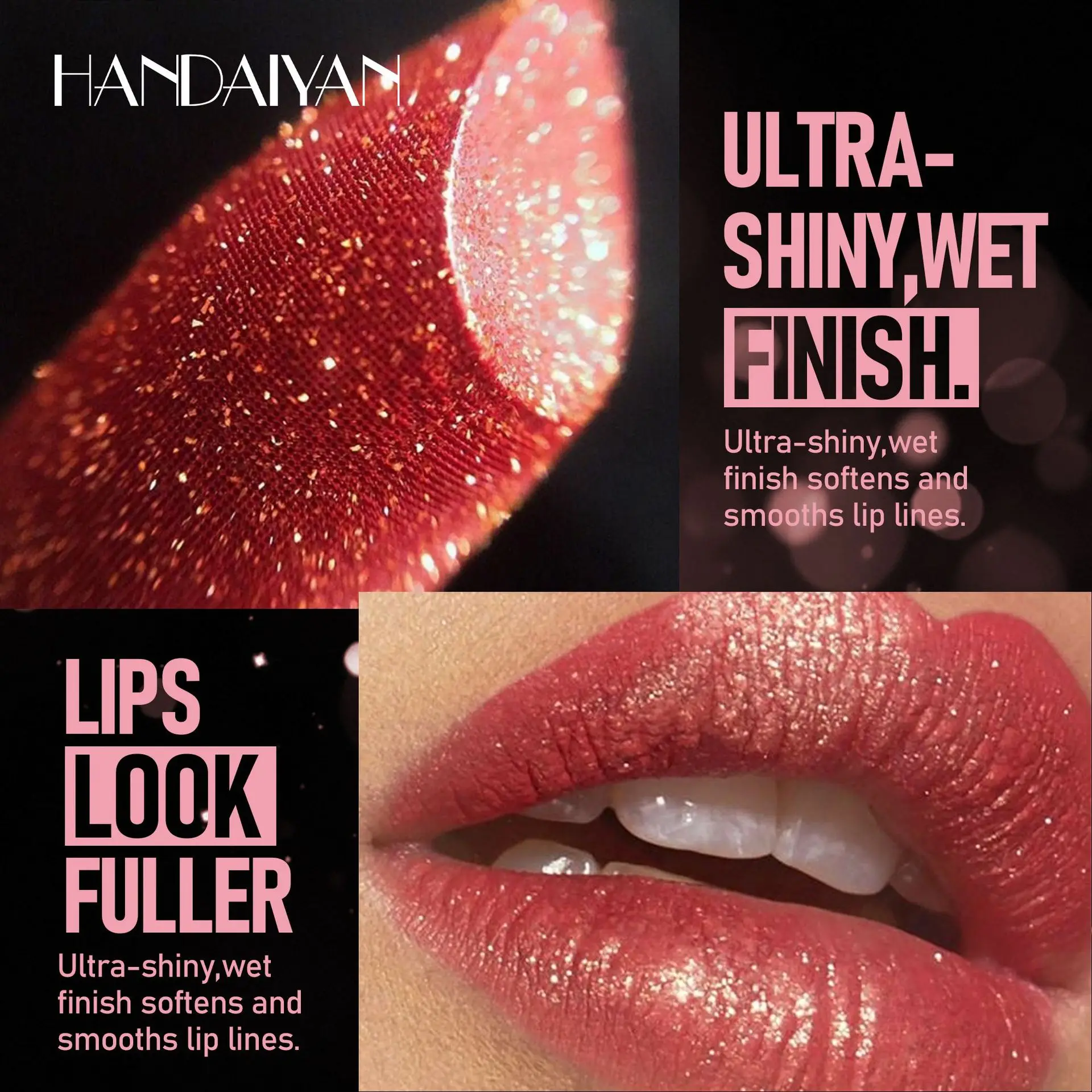 handaiyan 8 colors moisturizing and long-lasting embossed silk screen fine glitter lips translucent glass lip glitter lip gloss 2
