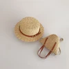 Chic Style Children's Wheat Straw Sunhat Handbag Leather Rope Flat Top Sunscreen Straw Bags Summer Holiday Beach Hat Bags 2