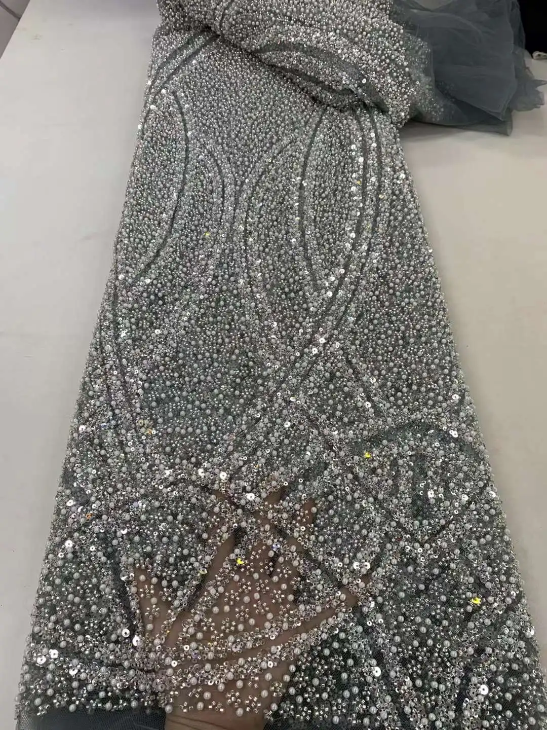 Luxury African Sequins Lace Fabrics 5 Yards Embroidery French Nigerian Tulle Lace Fabric For Wedding Party Sewing tulle fabric sequins jacquard lace fabric brocade lace fabric
