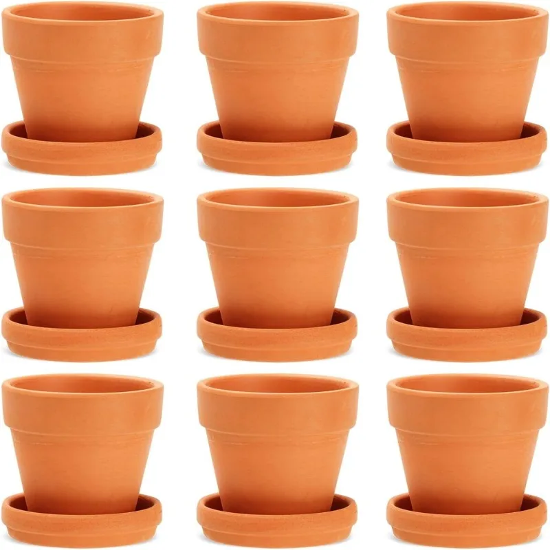 Pot De Fleurs En Terre Cuite 15 Cm - Pot Peu Profond Avec Soucoupe Et Trou De Drainage, Pour Plantes Grasses, Succulentes - 10