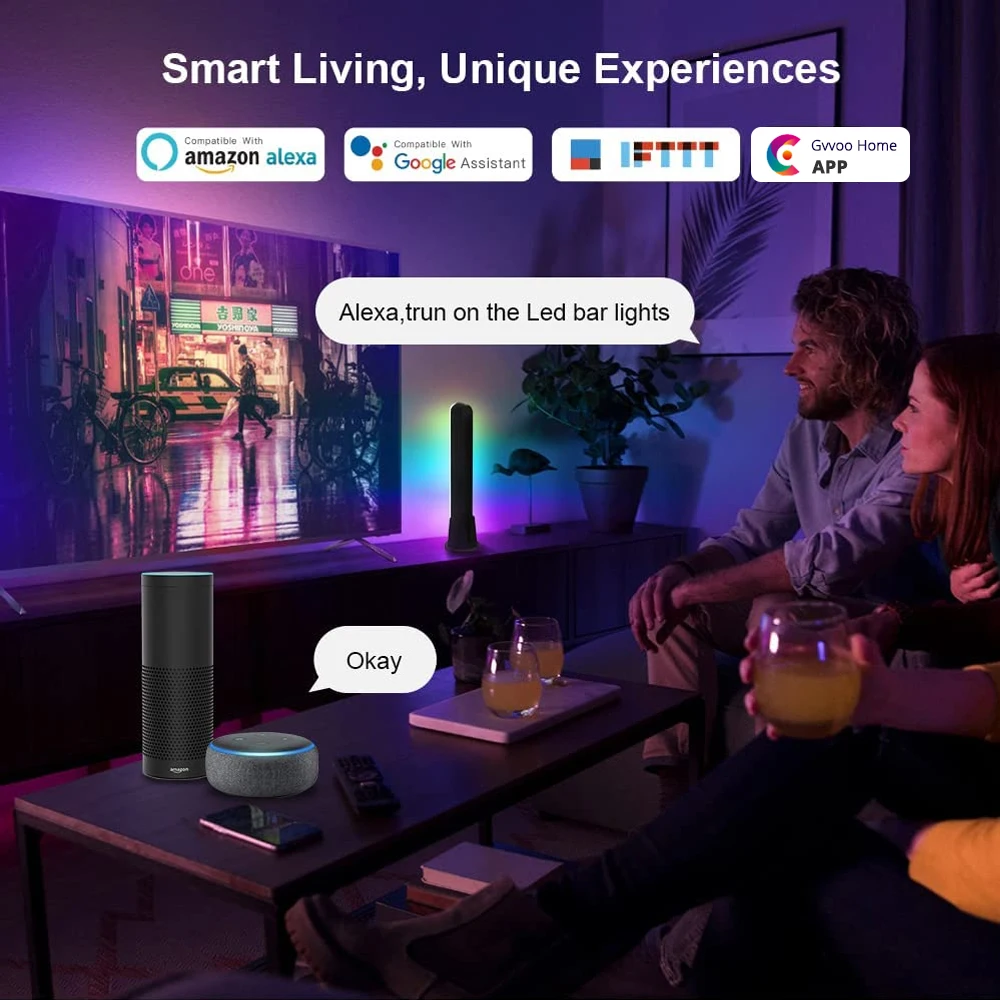 WiFi Smart LED Light Bar Atmosphere Ambient Light Music Synchronization 12 Modes Game TV Computer Room Decoration Night Light_voghion.com