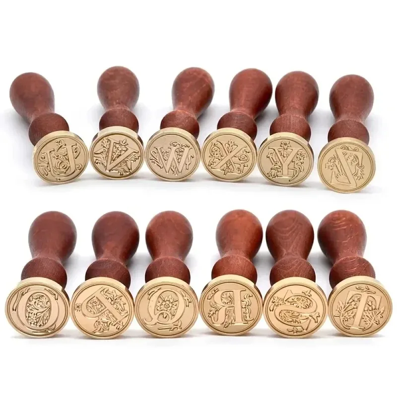 1set 26 Letter A-Z Wax Seal Stamp Wooden Handle Wax Seal Paint Copper Head For Envelope Gift Invitation Card Sticker