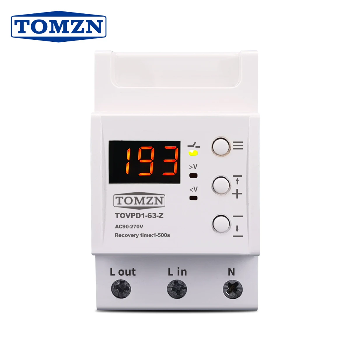 Dispositivo de protección de bajo voltaje ajustable, protector de reconexión automática con pantalla de voltaje, carril Din 63A, 90-270V