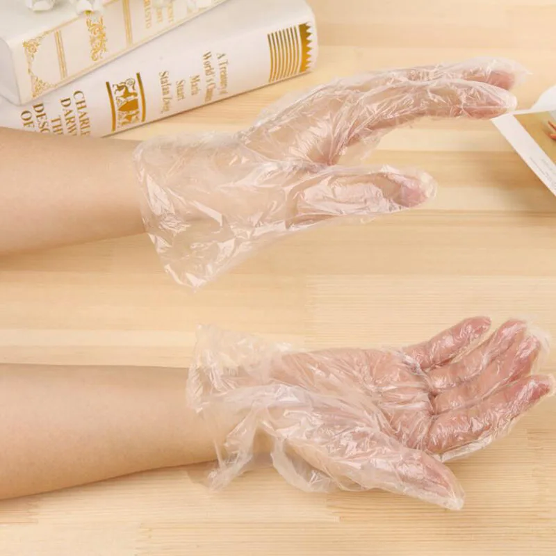 One Bag New Disposable Transparent PE Gloves Food Grade Sanitary Gloves One Colorful Bag With 90-100 PCS S1414 6