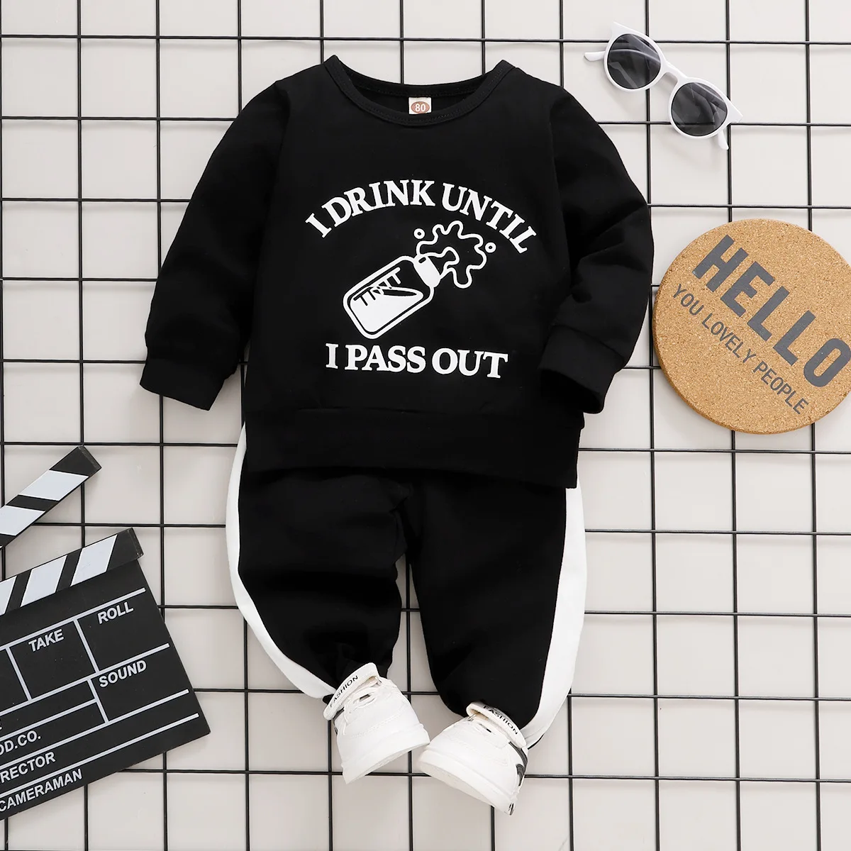 

Autumn and Winter Baby Suit, Baby Bottle Letter Printed Sweater+Trousers Two-Piece Suit,Suitable for Male Infants of 3-24 Months