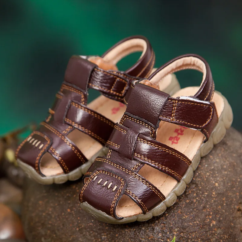 Children's Sandals 2022 Summer Sports Pig Leather Breathable Anti-kick Barefoot Sandals Boy's Wear-resistant Beach Sandals 5