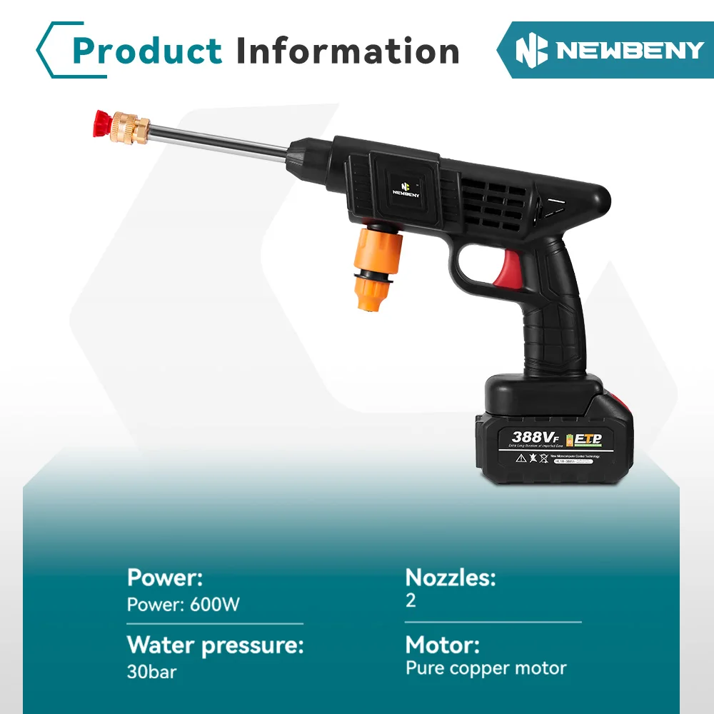 YOFIDRA 600W High Pressure Electric Car Washer Gun Cordless Water Spray Cleaner Gun Garden Power Tools for Makita 21V Battery 2