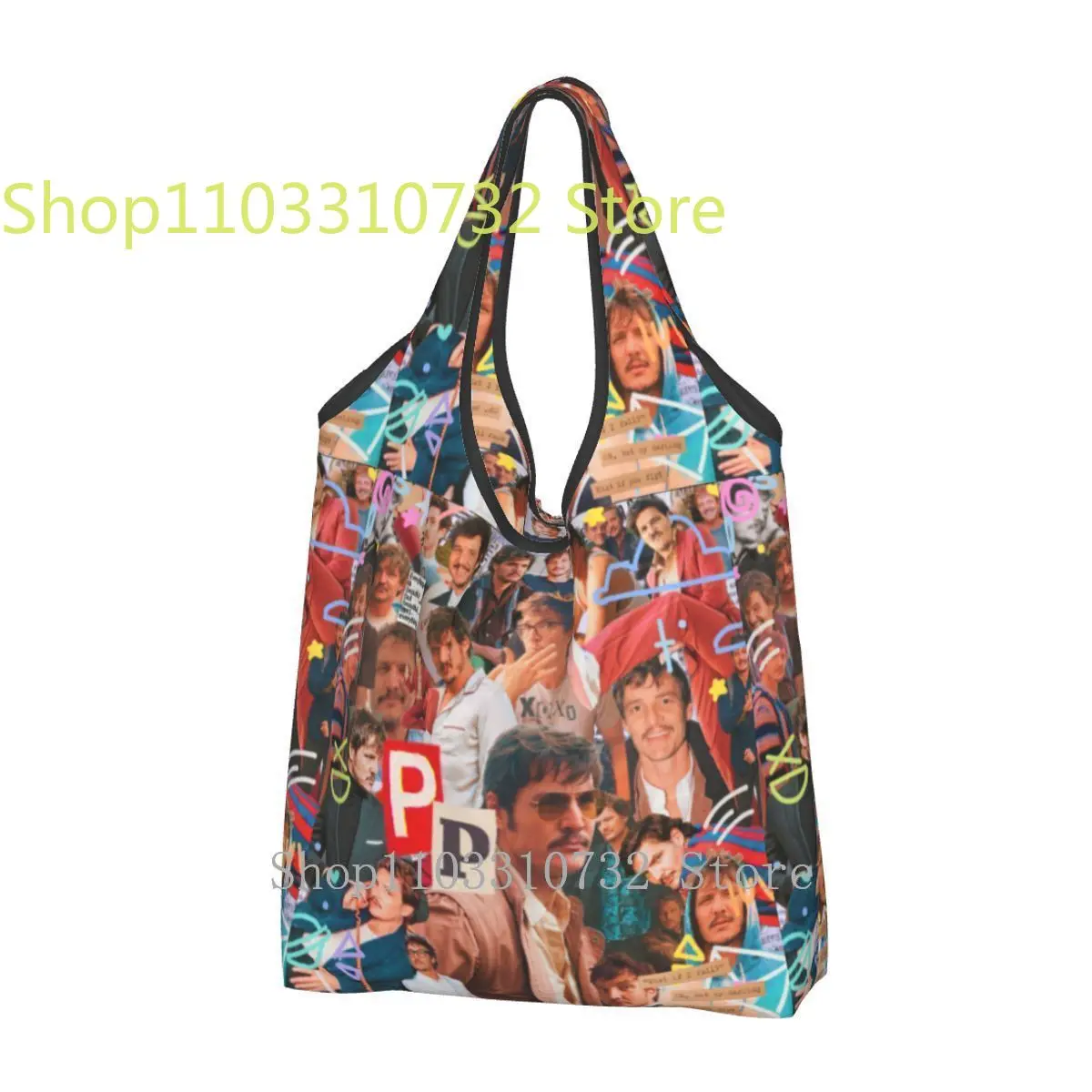 

Reusable Pedro Pascal Funny Meme Grocery Bag Foldable Washable Shopping Bags Extra Large Folding Totes Storage Bag Lightweight