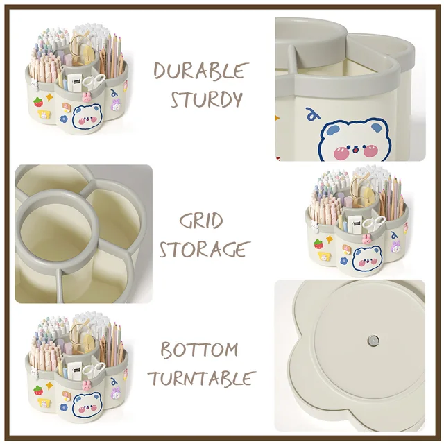 Porte-stylo rotatif de grande capacité, organisateurs de bureau, boîte de rangement pour stylos, brosse cosmétique, boîte d'organisation, étude, accessoires de dortoir 5 Porte-stylo rotatif de grande capacité, organisateurs de bureau, boîte de rangement pour stylos, brosse cosmétique, boîte d'organisation, étude, accessoires de dortoir 5