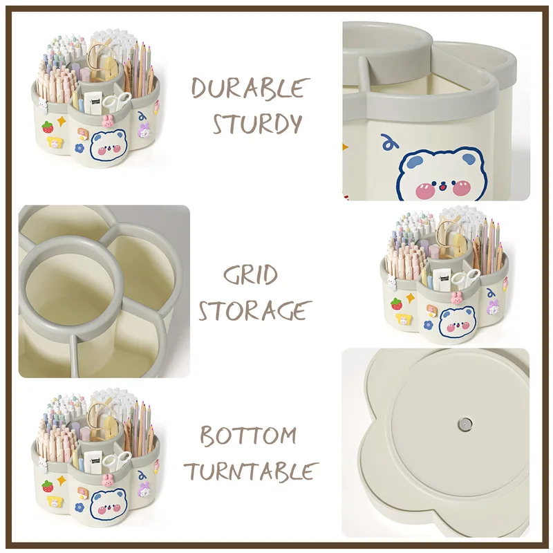 Rotating Pen Holder Desk Organizers Large Capacity Storage Box Cosmetic...