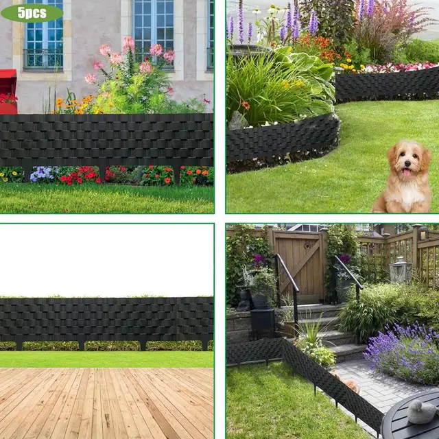 2 db Kerti Dekoratív Fekete Kerítés Esküvői Rattan Szőtt Műanyag Pázsit Szegélyek Összeállított Gyep Védőkerítés - Image 4