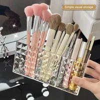 Clear Acrylic Makeup Brush Holder Desk Cosmetic Organiser Diamond Patterned Lipstick Storage Holder Desktop Cosmetic Storage Box 1