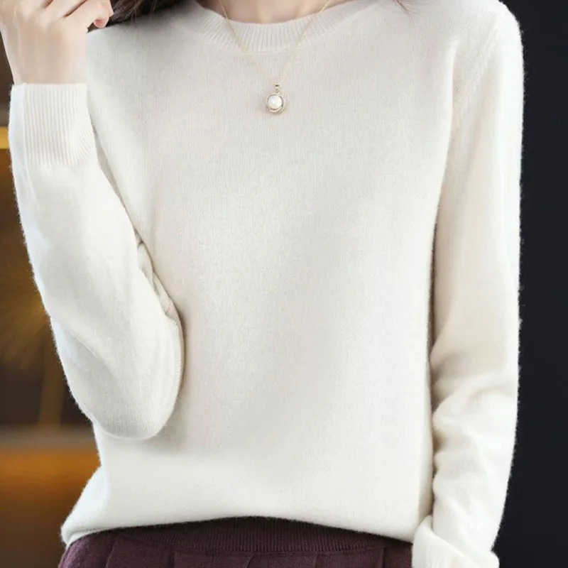 thumbnail image 1 of Suéteres de otoño e invierno para mujer, jerseys de punto ajustados con cuello redondo, ropa interior de color liso, suéter femenino, camisetas casuales, 1 of 5