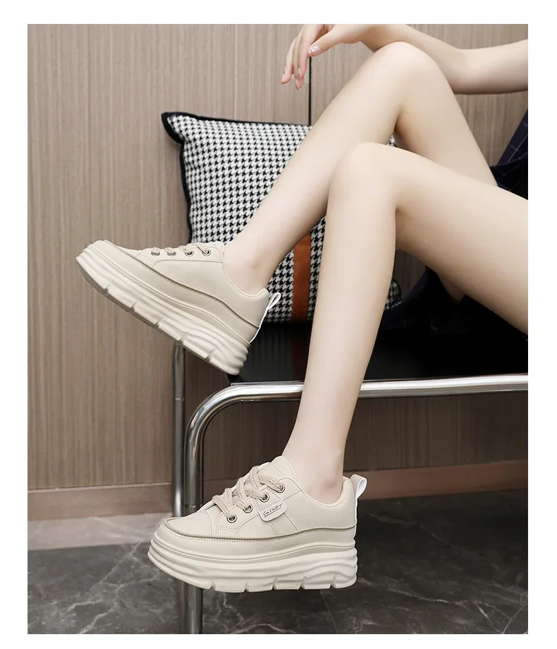 White Platform Women's Casual Sneakers Lace-up Trainers_voghion.com