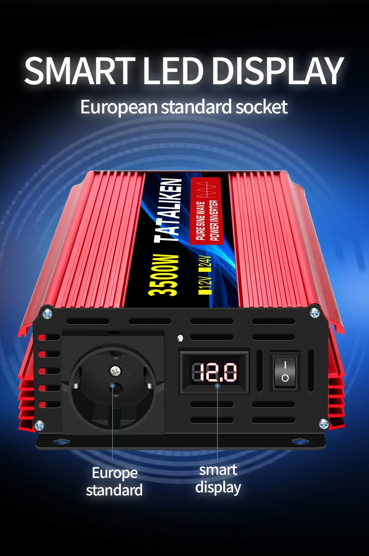 inverter 24v 220v onda sinusoidale pura 3500w Convertitore inverter solari con presa LED UE - immagine 4