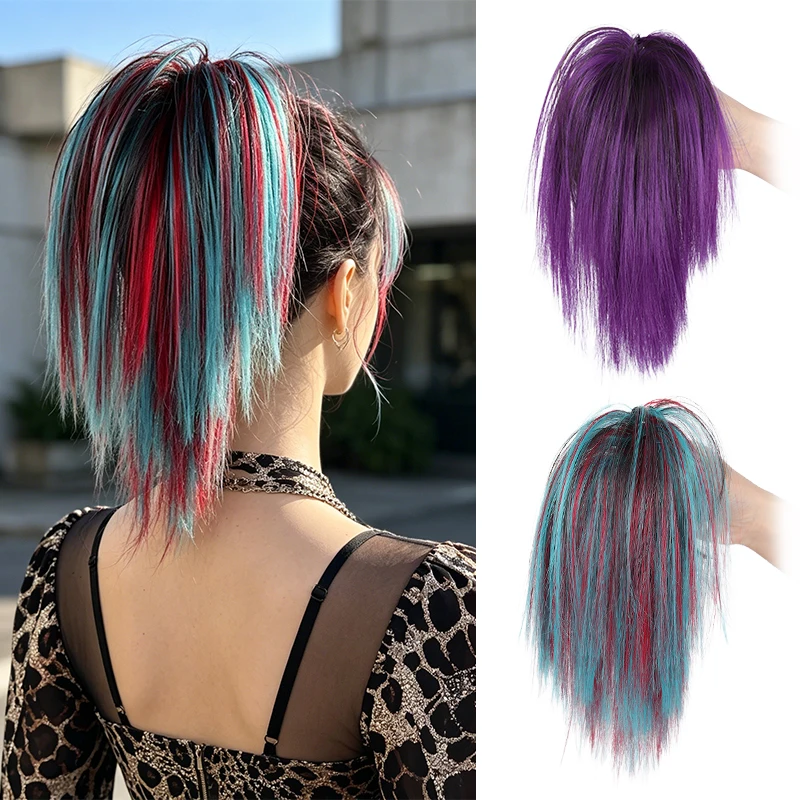 합성섬유 하이 포니테일과 큰 집게핀 ? 생동감 넘치는 레드 & 블루 옴브레, 즉..