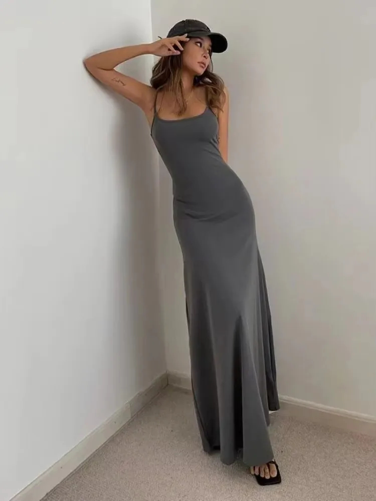 2024 Summer Women's New Fashion Simple Temperament Suspender Long Backless Slim Waisted Sexy Sweet And Spicy Casual Dresses 2