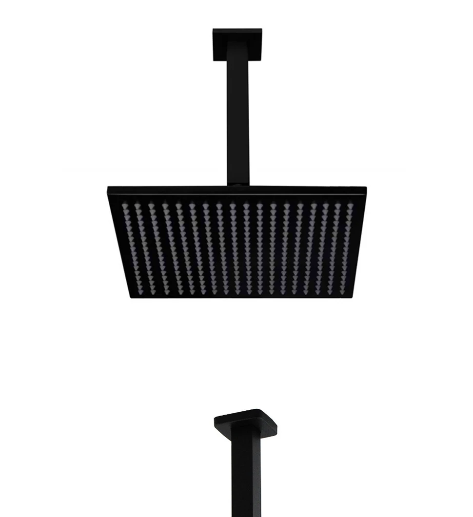 Description Picture 5 of itemBagnoLux Wels 8 /10/12" Solid Brass Square Shower Head With Gooseneck Ceiling Arm Matt Black Rainfall Rose With Cubic Shower Set