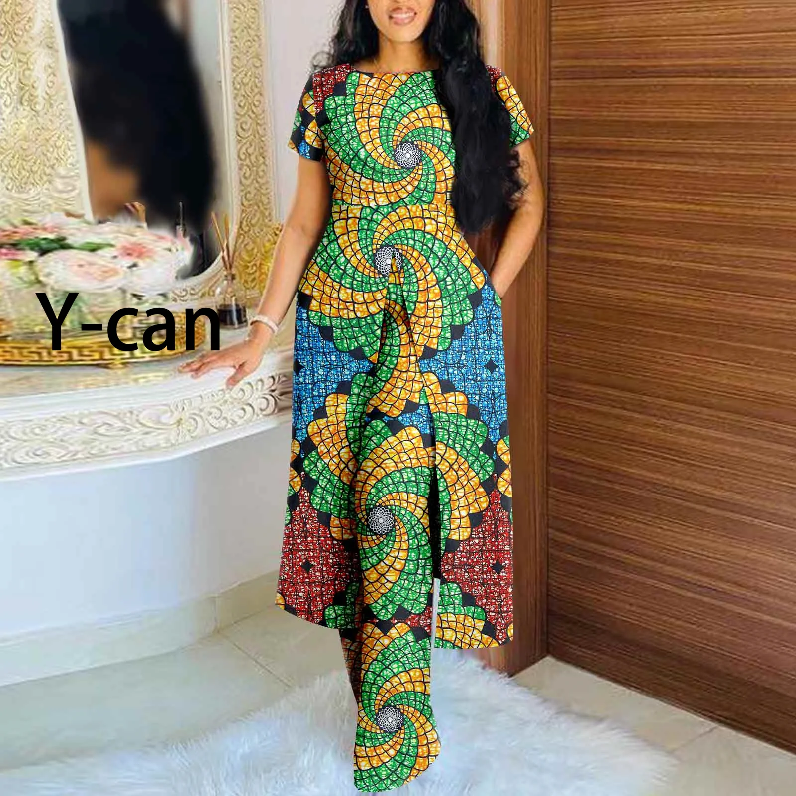 African Women Set Slim Fit Female Suit Long High Slit Coat with Pocket Pant for Elegant Lady Bazin Riche Causal Outfits Y2326006