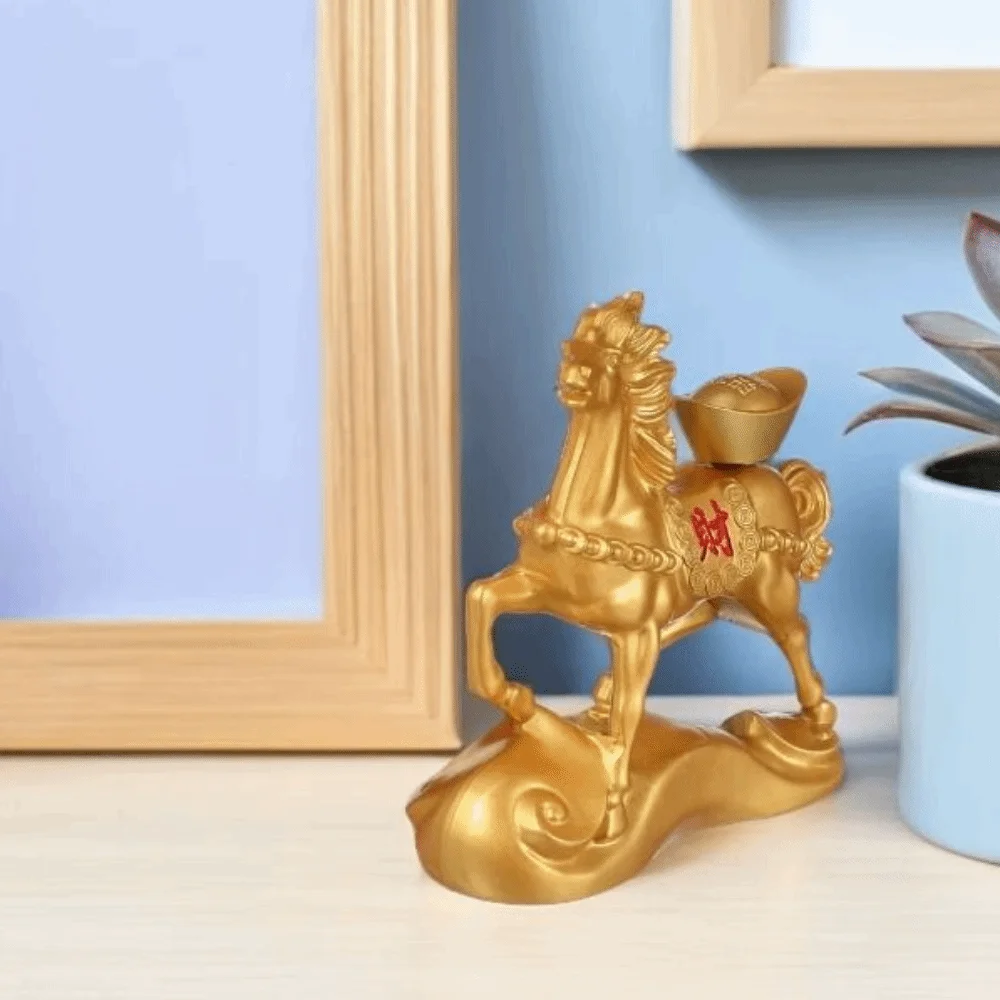 Chinese Style Rotating Ingots Horse Statue Gold Realistic Zodiac Horse Figurines Portable Good Luck Running Horse Ornaments