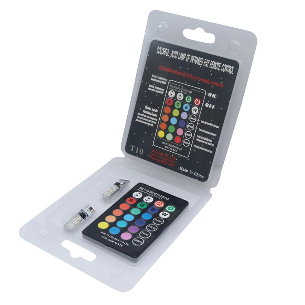 자동차 LED 클리어런스 라이트, T10 RGB 자동차 문짝 사이드 라이트, 6SMD 5050, 자동차 너비 램프, 원격 컨트롤러 포함, 2 개