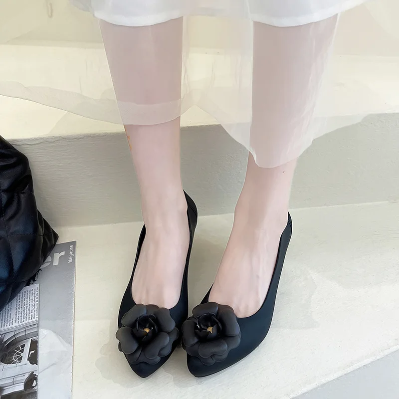 Clear Flower Jelly wedges shoes woman pointed toe plastic med-high