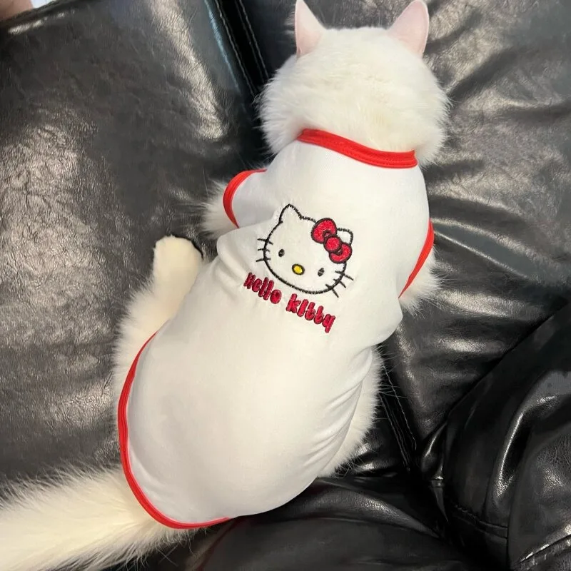 헬로키티 물방울무늬 탱크탑 (고양이, 소형견용), 자수 장식 통기성 털빠짐 방지 민소매 봄 여름 애완동물 셔츠