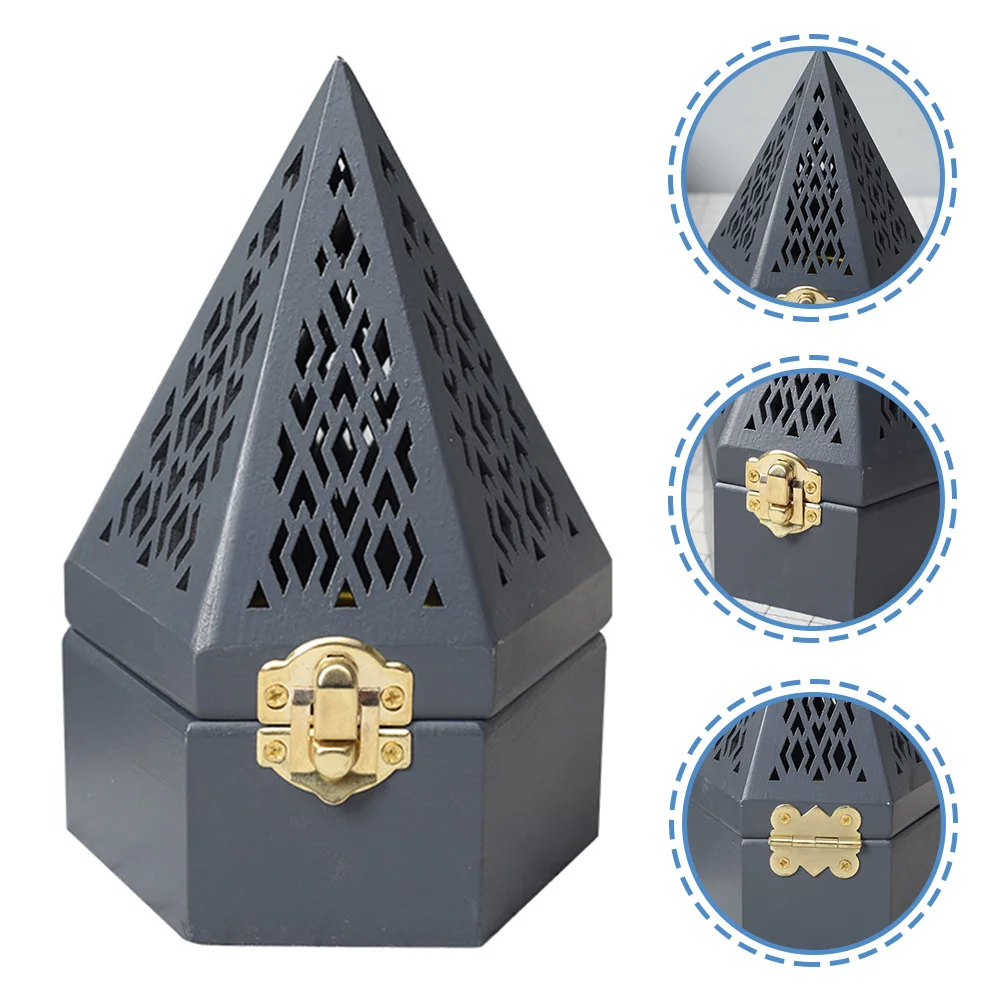 

Charcoal Incense Burner Wooden Bakhoor Burner Oud Frankincense Resin Burner Hollow Pyramid Style Vintage Censer Bowl Black