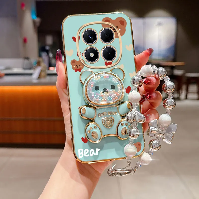 Pearl Strap Lanyard Love Bear Phone Holder Case Cover
