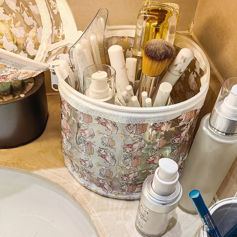 Transparent Toilet Bag Waterproof Portable Travel Bucket Makeup Bag Women Storage Pouch Wash Bag PVC Large Capacity Makeup Bag