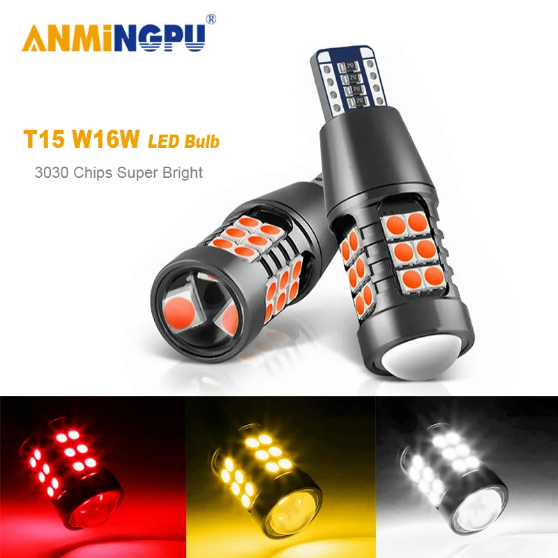 

ANMINGPU 2x Signal Lamp T15 W16W Led Bulb 3030SMD Led T15 Canbus 921 912 Bulb Super Bright Backup Light Reserve Lights Tail 12V