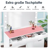 Туалетный столик с зеркальным табуретом, туалетный столик со светодиодной подсветкой, функция зарядки, косметический столик с 5 ящиками — изображение 5