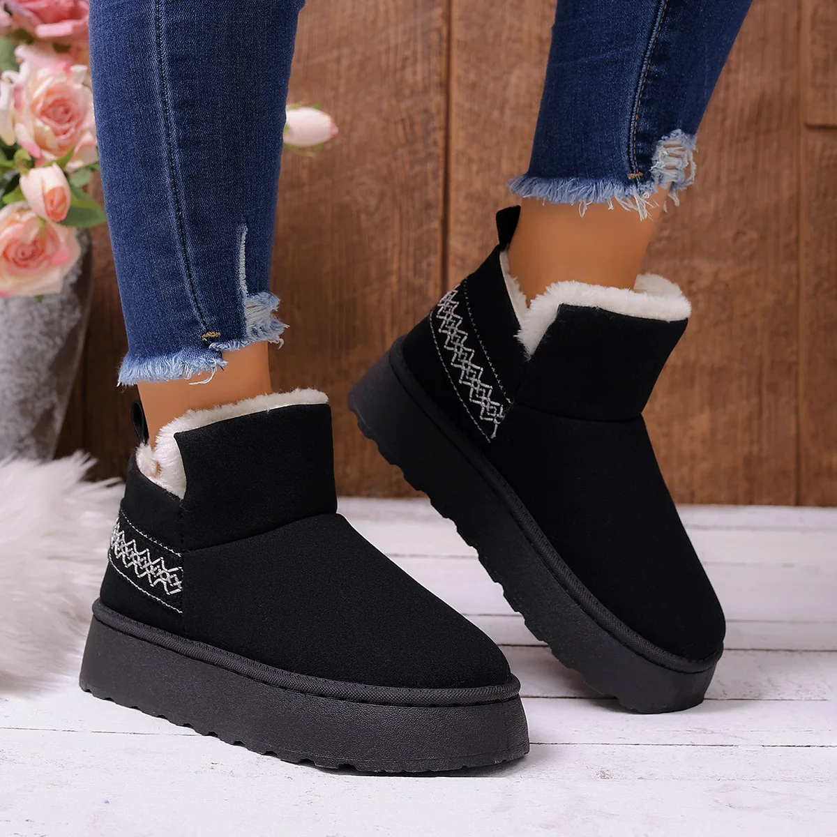 Thick Plush Platform Snow Boots for Women Winter Warm Fur Cotton Padded Shoes Woman Faux Suede Slip On Ankle Botas De Mujer 2025