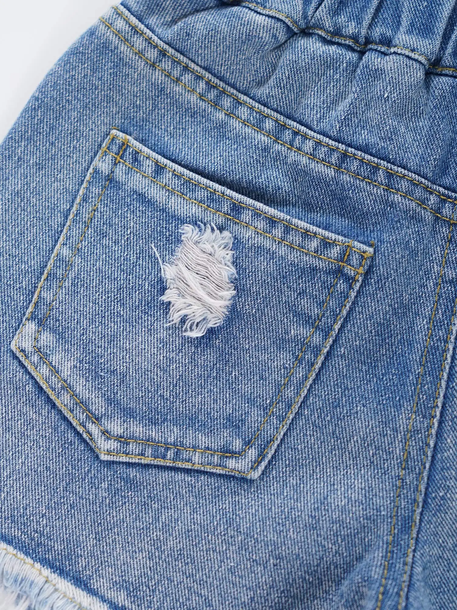New Kids Girls Shorts Summer Denim Cotton Jeans Pants Elastic Waist Burr Ripped Shorts Children Casual School Versatile Shorts