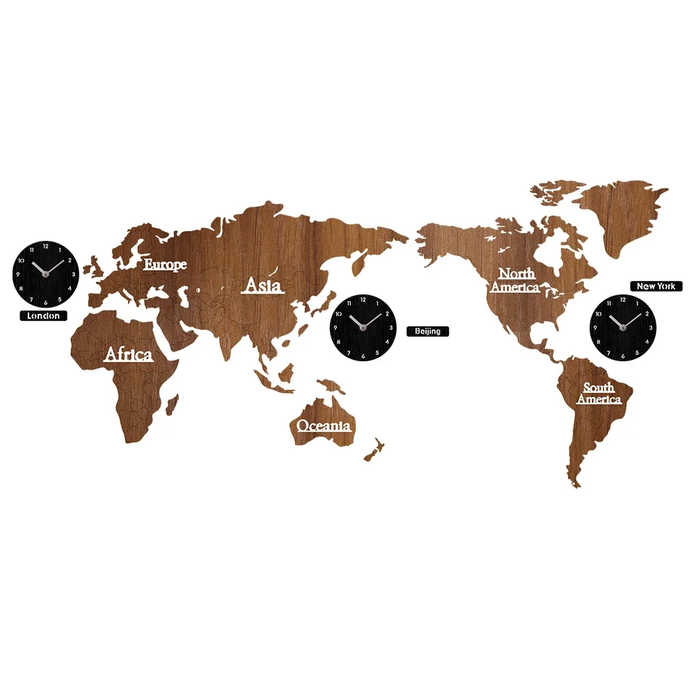 

Creative World Map Wall Clock Wooden Large Wood Watch Wall Clock Modern European Style Round Mute relogio de parede