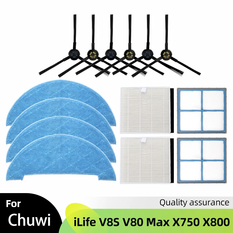 For iLife Chuwi V8 V8s Plus X750 X800 X785 V80 Max Side Brush Hepa Filter Mop  Parts Accessories Robot Vacuum Cleaner Parts hepa filter side brush mop pad primary filter for ilife v8 v8s x750 x800 x785 v80 vacuum cleaner part replacement kits