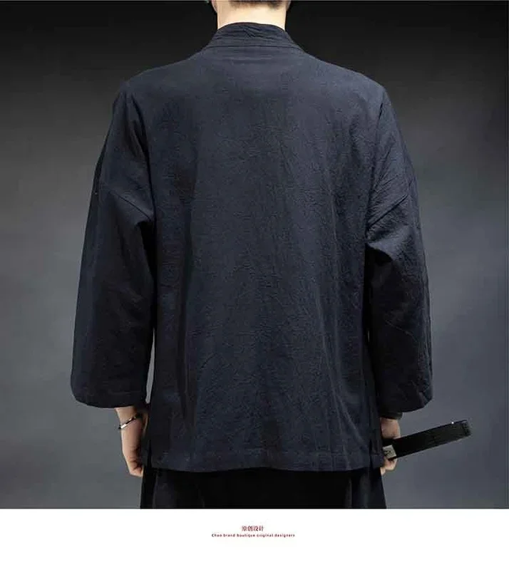 Japanese Style Kimono Robes Traditional Crane Print Haori Cardigan Asian Clothes Samurai Yukata Men Jackets Hip Hop Streetwear