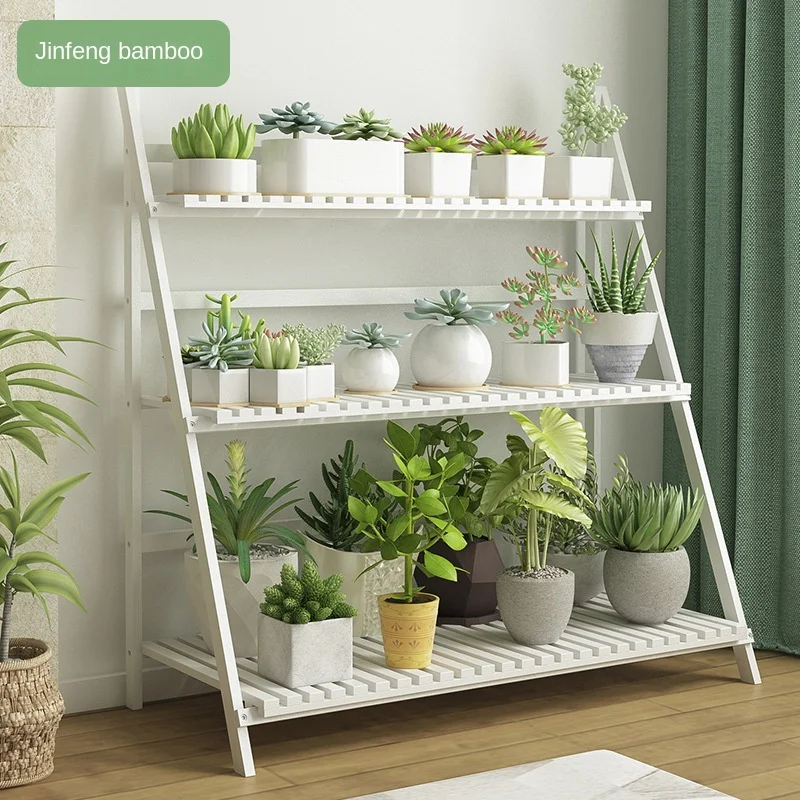Nanzhu Folding Floor To Ceiling plant stand Solid Wood Balcony Living Room Succulent Flower Pot Rack Indoor Multi-layer Shelf