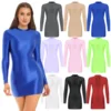 Women Oil Bodycon Dress Smooth Stretchy Tight Party Dress Female Sexy Envening Dresses Glossy Long Sleeve Bodycon Dress Clubwear 6