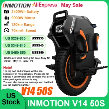US Stock INMOTION Adventure V14 Electric Unicycle 70km/h Speed 134V 2400Wh 50S Motor C40 9000W High Torque EUC Unicycle Wheel