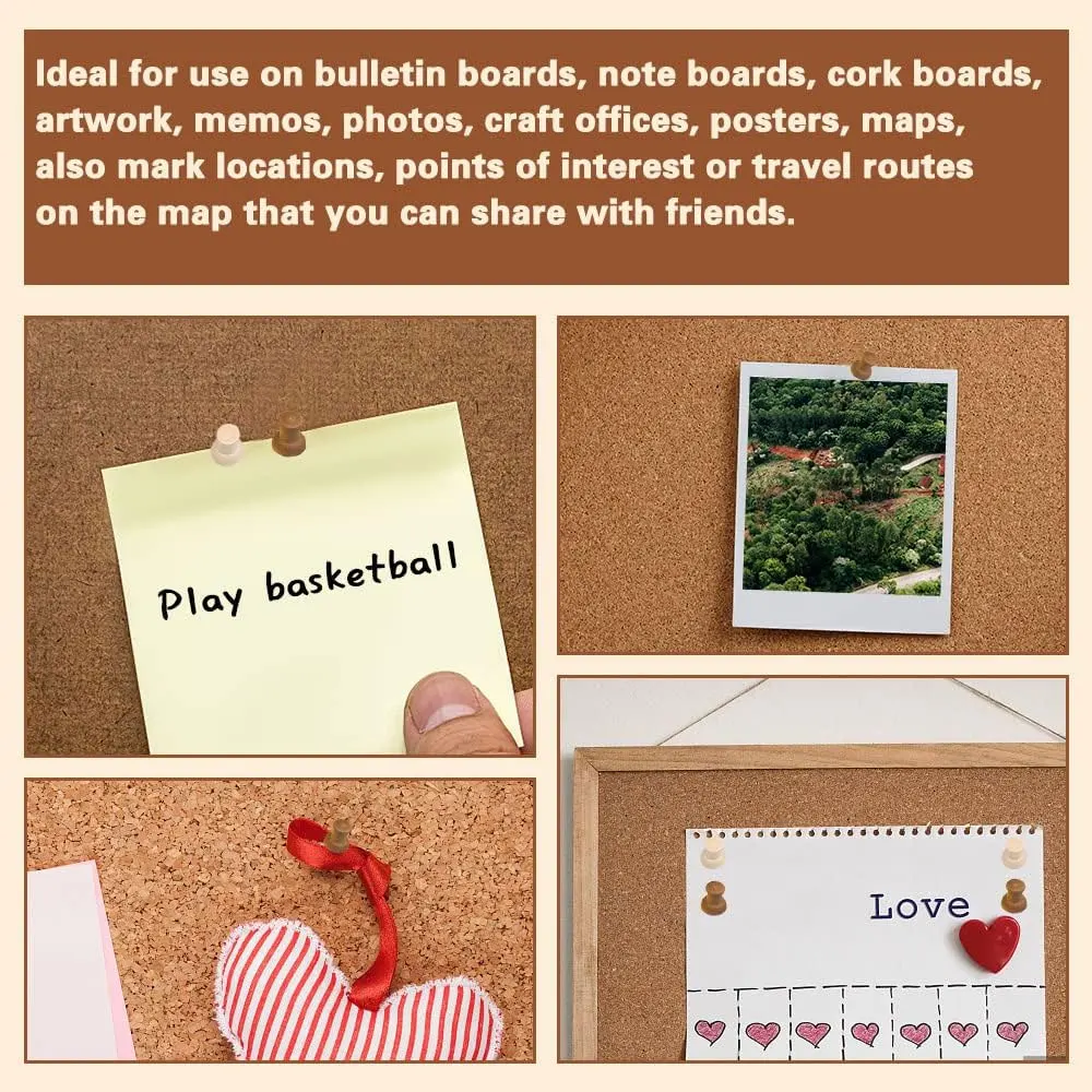 나무 압정핀 40개, 장 나무 못, 코르크보드, 지도, 사진, 달력, 홈 오피스 공예품에 적합합니다.