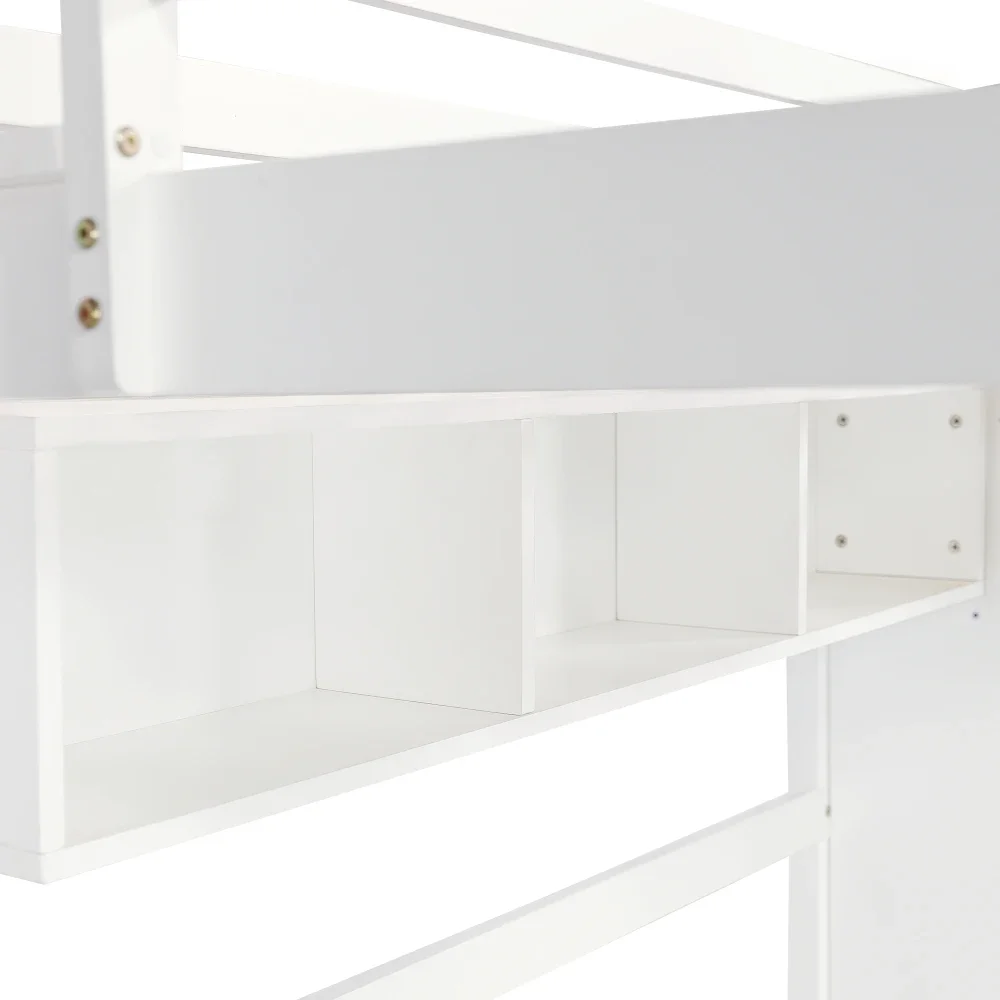90 x 200 cm großes Etagenbett mit Tisch und Kleiderschrank, offenem Regal, viel Stauraum mit Fallschirmgitter und vierstufiger Leiter, ohne Matratze – Detail 27