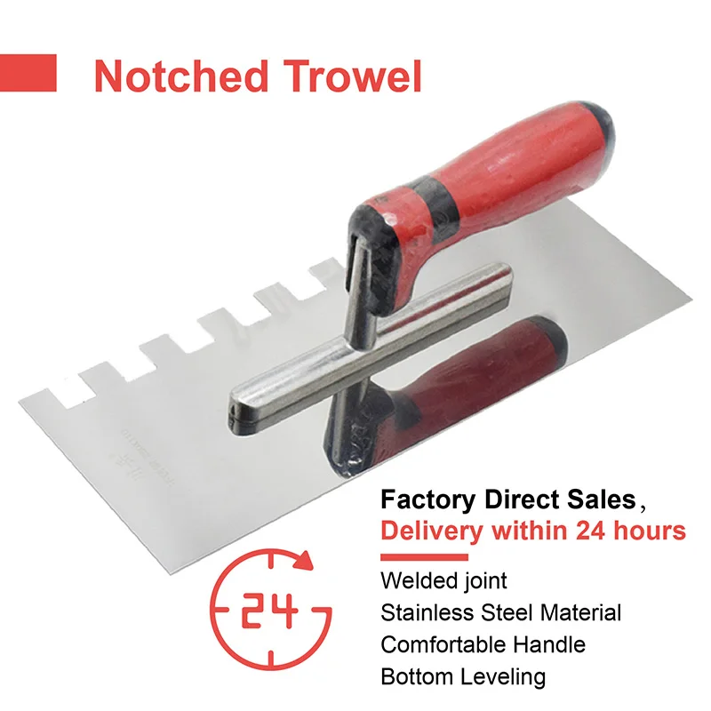 28cm Stainless Steel Trowel Right Square Notch Plastering Trowels Hand Tools Concrete Finishing Wall Scraper Spatula For Tile