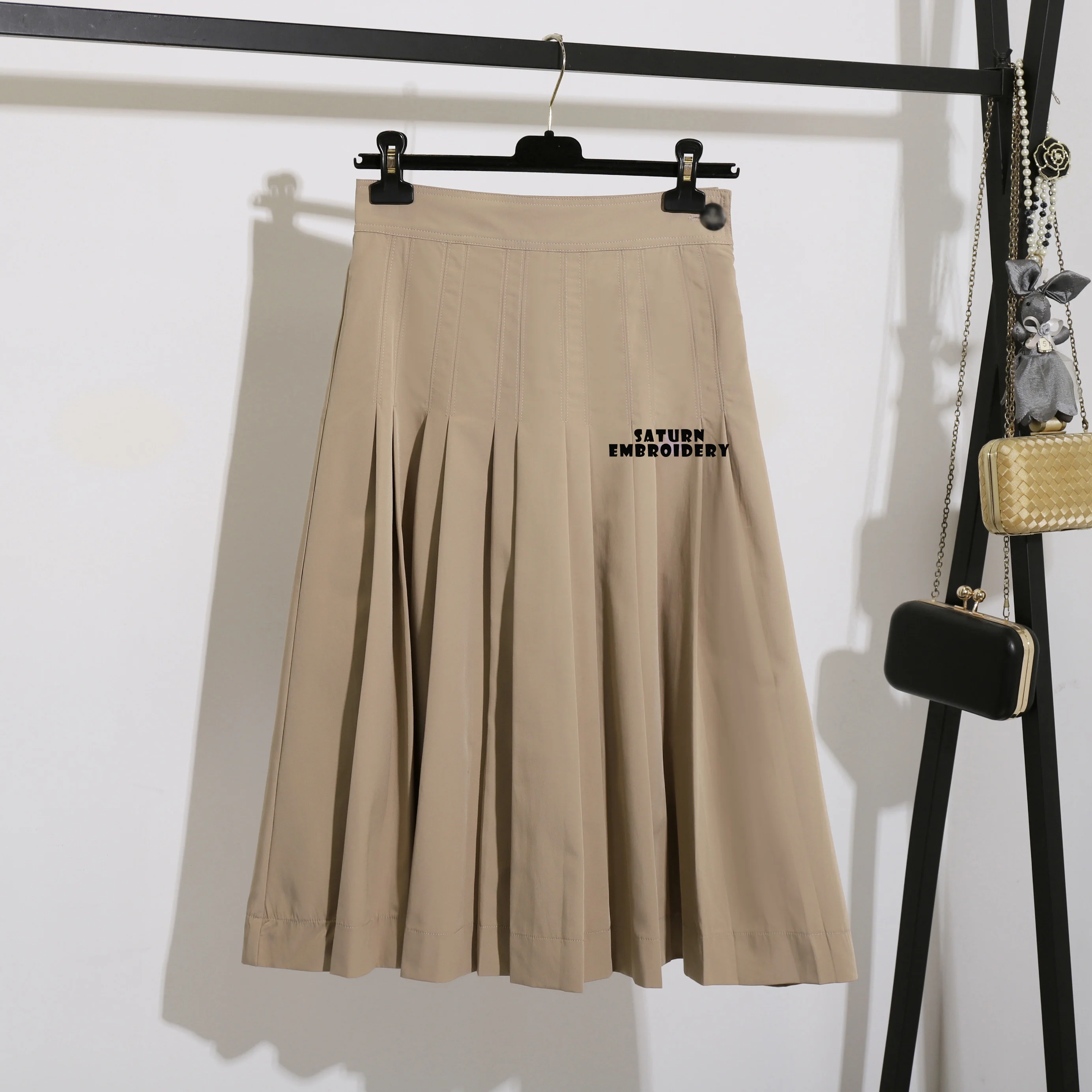 

Autumn New Saturn Embroidery Pleated High Waist Long Half-Body Skirt Female Thin Women's A-line skirt