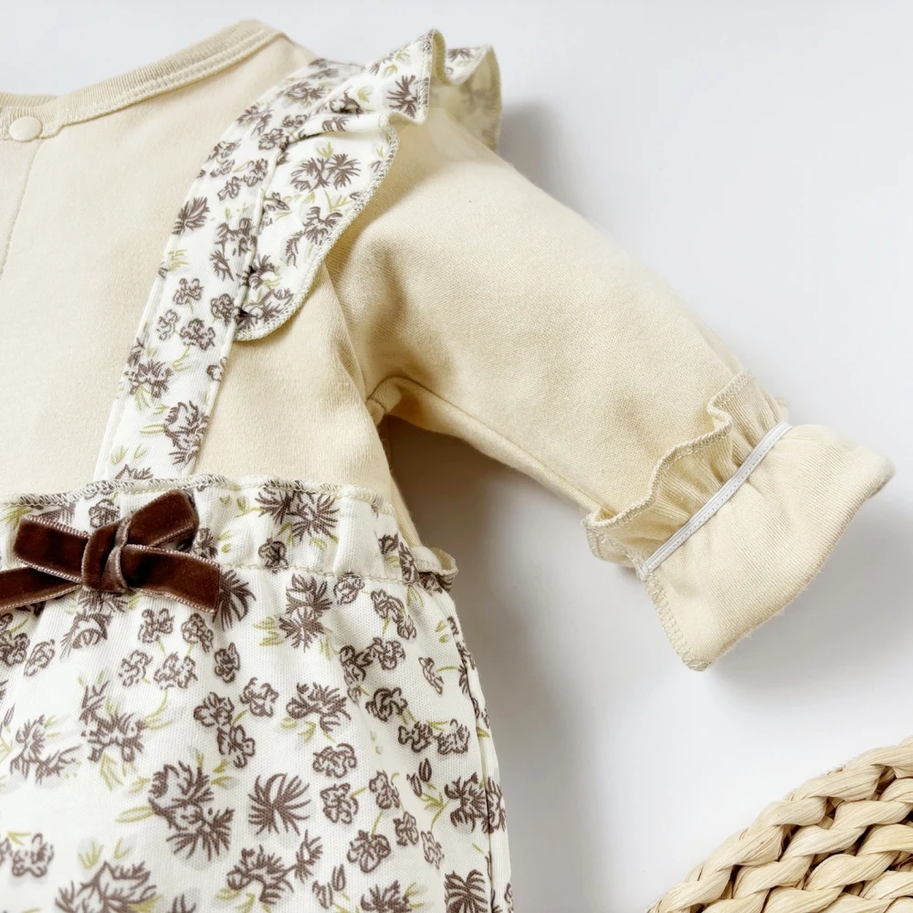 Baby girls onesies Long Sleeve Footies Autumn New Patchwork floral rompers for newborn 0-12 Month infant home clothes